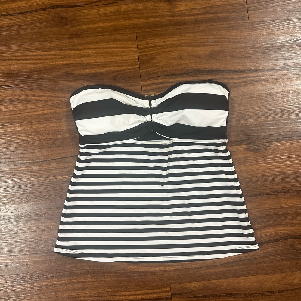 Ralph Lauren Women's Black And White Stripped Swim Top size 10